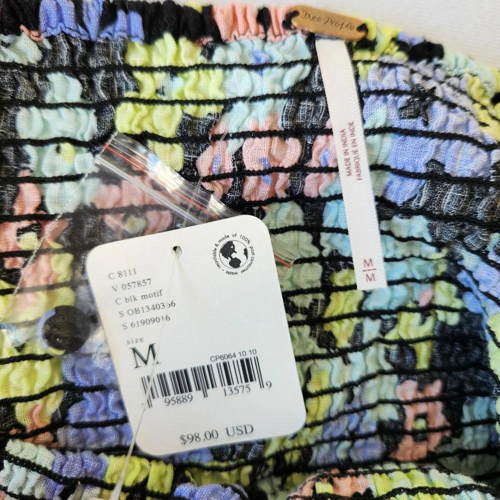 Free People Ariana Floral Colorful Printed Crop Top Blouse Long Sleeves Medium - Picture 10 of 15